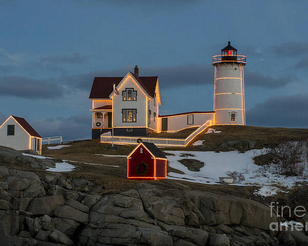 Lighthouse Poster featuring the photograph Nubble lighthouse at Christmas by Steven Ralser