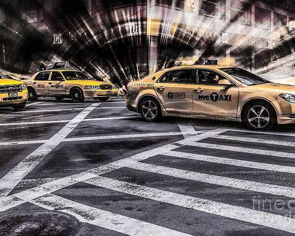 5th Poster featuring the photograph NYC Yellow Cab on 5th Street - white by Hannes Cmarits