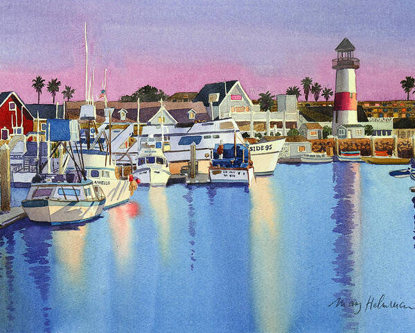 Oceanside Poster featuring the painting Oceanside Harbor at Dusk by Mary Helmreich
