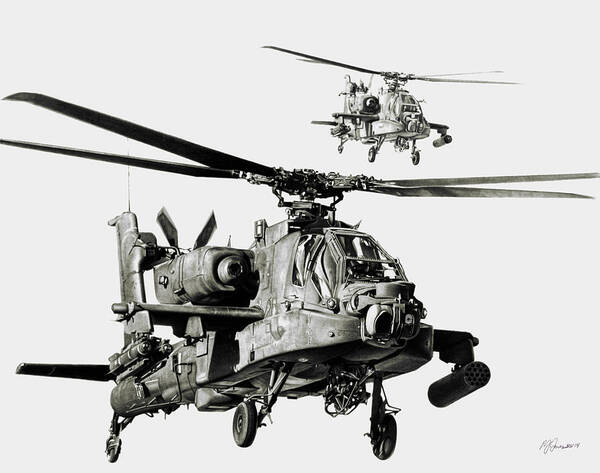 Attack Helicopter Poster featuring the drawing On The Way by Murray Jones