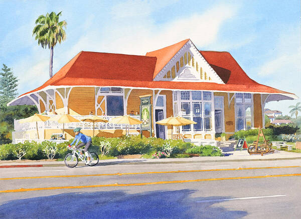 Building Poster featuring the painting Pannikin Encinitas by Mary Helmreich