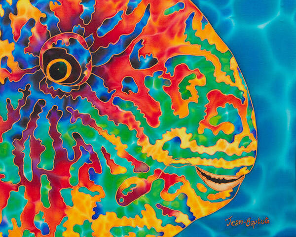 Diving Poster featuring the painting Parrotfish by Daniel Jean-Baptiste