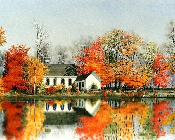 Autumn Poster featuring the painting Peaceful Reflections by Conrad Mieschke