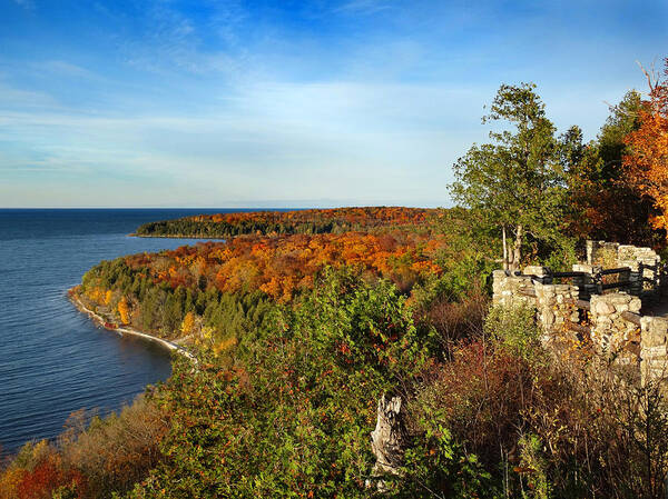 Peninsula State Park Poster featuring the photograph Peninsula State Park Lookout in the Fall by David T Wilkinson