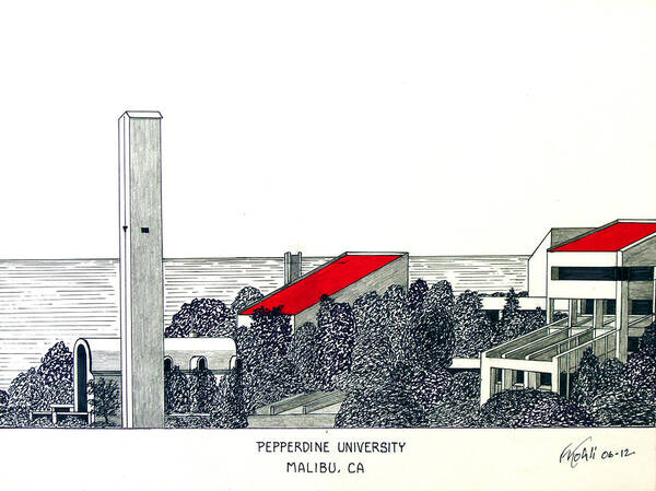 Pepperdine University Pen And Ink Drawing Poster featuring the drawing Pepperdine University by Frederic Kohli