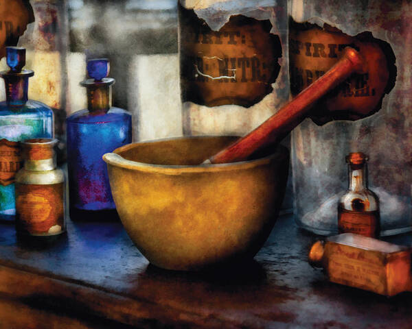 Savad Poster featuring the photograph Pharmacist - Mortar and Pestle by Mike Savad