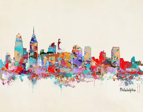 Philadelphia Skyline Poster featuring the painting Philadelphia Skyline by Bri Buckley