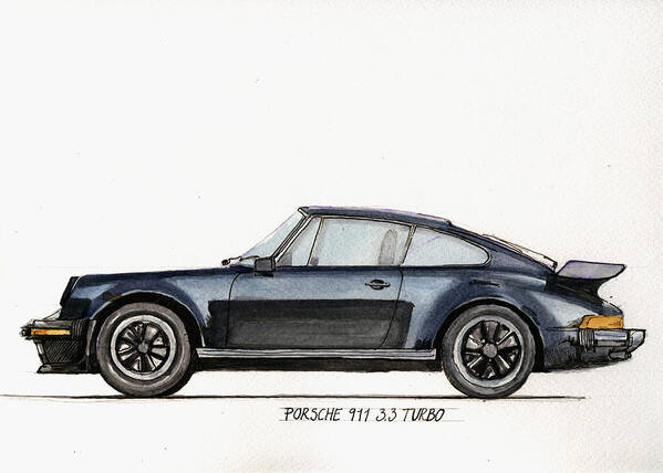 Porsche Poster featuring the painting Porsche 911 930 turbo by Juan Bosco