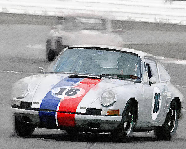 Porsche 911 Poster featuring the painting Porsche 911 Race in Monterey Watercolor by Naxart Studio