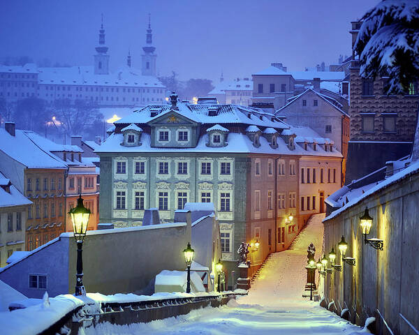 Night Poster featuring the photograph Prague In White by Martin Froyda