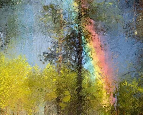 Beauty Poster featuring the digital art Rainbow in the forest by Debra Baldwin