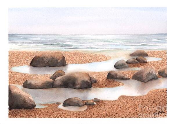 Beach Poster featuring the painting Rock Pools in the Sand by Hilda Wagner