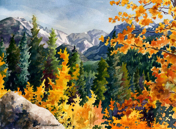 Autumn Trees Painting Poster featuring the painting Rocky Mountain National Park by Anne Gifford