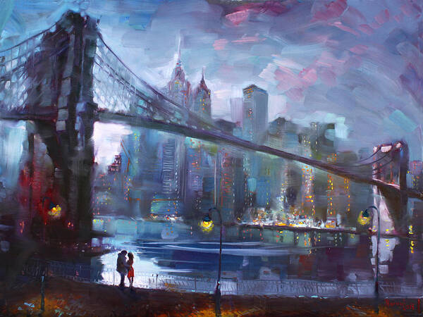 Romance Poster featuring the painting Romance by East River II by Ylli Haruni