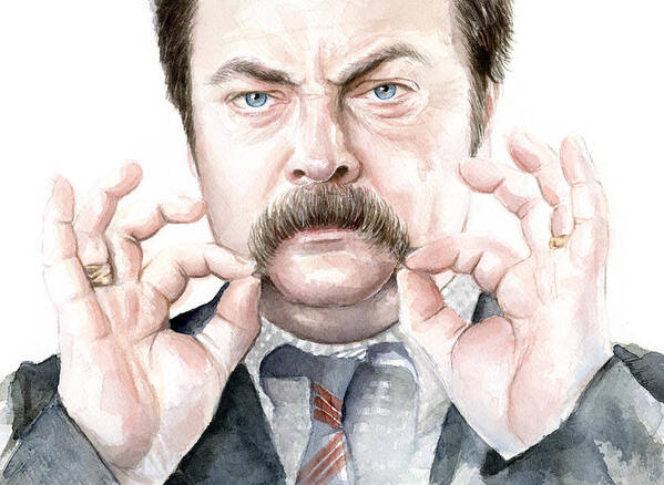 Ron Poster featuring the painting Ron Swanson Mustache Portrait by Olga Shvartsur