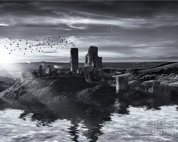 Landscape Poster featuring the photograph Ruins on the water landscape by Simon Bratt