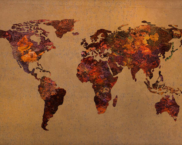 Spiksplinternieuw Rusty Vintage World Map on Old Metal Sheet Wall Poster by Design OG-44