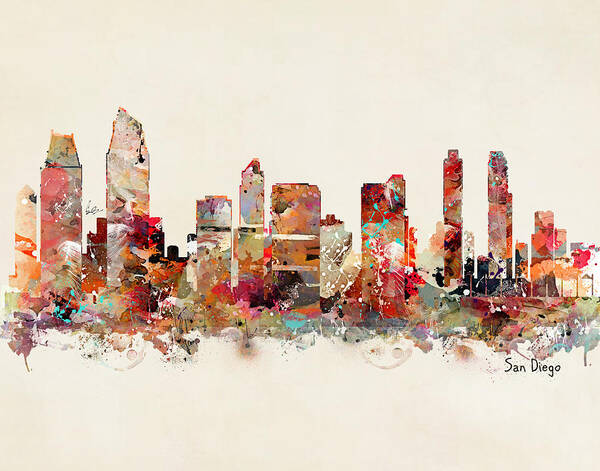 San Diego Skyline Poster featuring the painting San Diego California by Bri Buckley