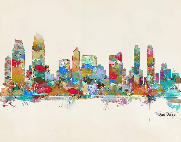San Diego California Poster featuring the painting San Diego California Skyline by Bri Buckley