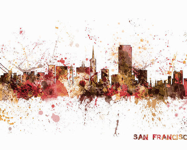 San Francisco Poster featuring the digital art San Francisco California City Skyline by Michael Tompsett