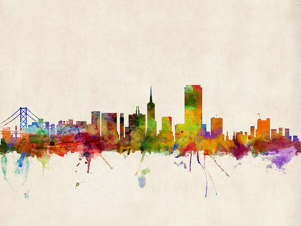 San Francisco Poster featuring the digital art San Francisco City Skyline by Michael Tompsett