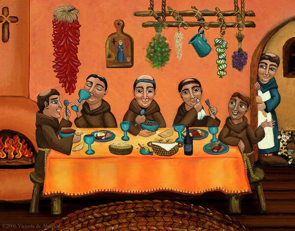 Hispanic Art Poster featuring the painting San Pascuals Table by Victoria De Almeida