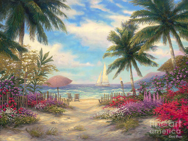 Beach Chairs Poster featuring the painting Sea Breeze Path by Chuck Pinson