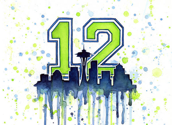 Seattle Poster featuring the painting Seattle Seahawks 12th Man Art by Olga Shvartsur