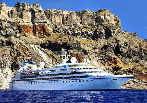 Seabourn Spirit Poster featuring the photograph Ship in Harbor in Paradise by Mitchell R Grosky