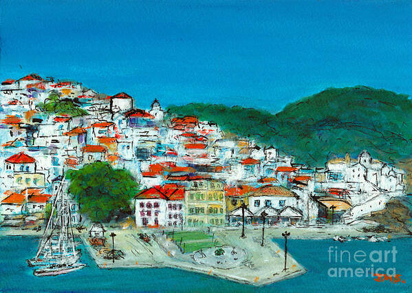 Mixed Media Poster featuring the painting Skopelos Greece by Jackie Sherwood