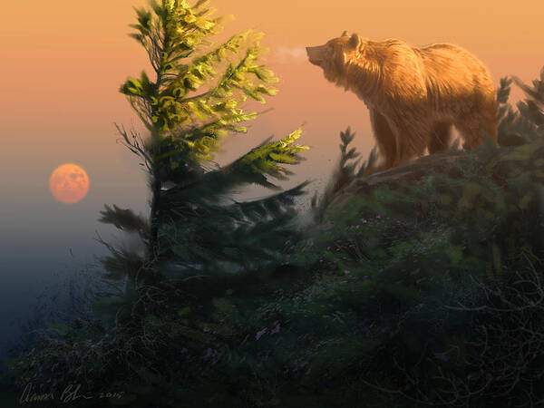 Grizzly Poster featuring the digital art Something On the Air - Grizzly by Aaron Blaise