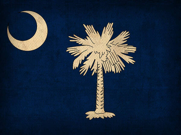 South Poster featuring the mixed media South Carolina State Flag Art on Worn Canvas by Design Turnpike