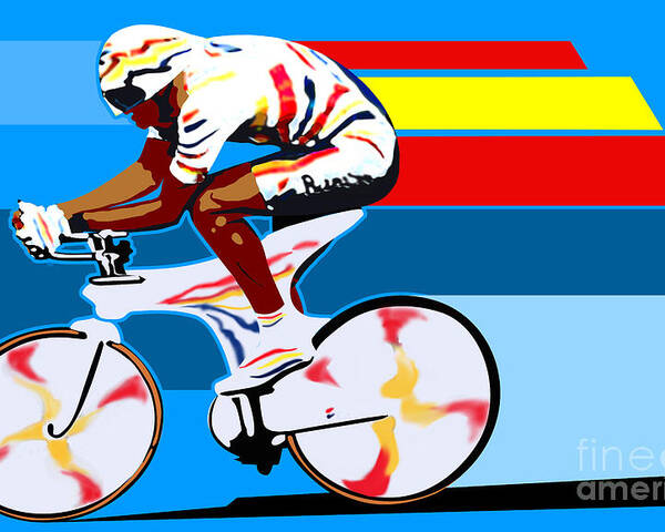 Miguel Indurain Poster featuring the digital art spanish cycling athlete illustration print Miguel Indurain by Sassan Filsoof