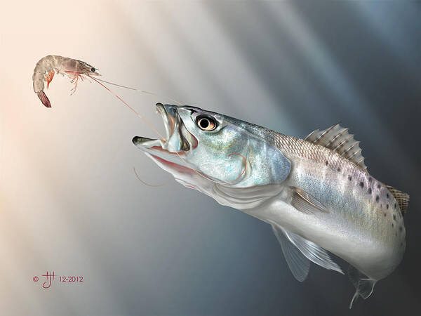 Shrimp Poster featuring the painting Speck Snack by Hayden Hammond