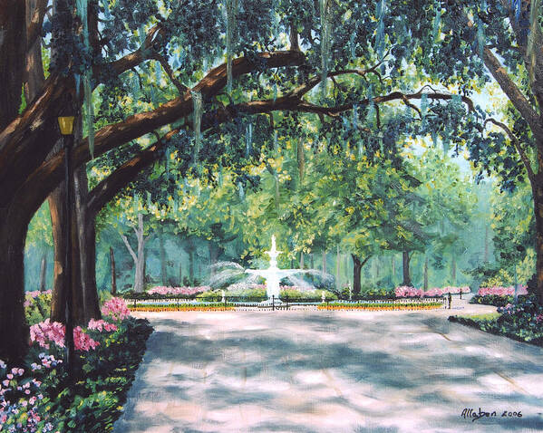 Savannah Poster featuring the painting Spring In Forsythe Park by Stanton Allaben