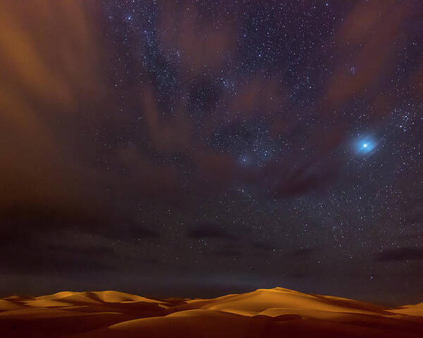 Africa Poster featuring the photograph Stars, Dunes And Clouds In Marzuga Desert by Tristan Shu