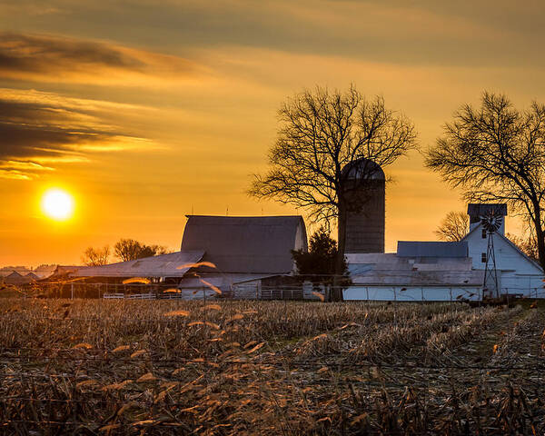 Barn Poster featuring the photograph Sun Rise Over the Farm by Ron Pate