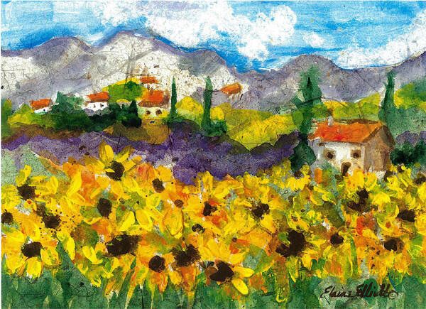 Sunflowers Poster featuring the painting Sunflowers in Tuscany by Elaine Elliott