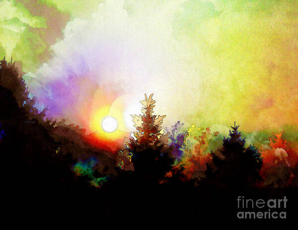Sun Poster featuring the digital art Sunrise In The Forest by Phil Perkins