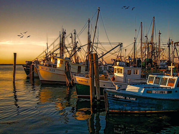 Fishing Boats Poster featuring the photograph Sunset On The Fleet by Cathy Kovarik