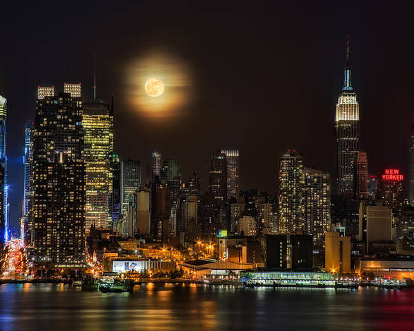 Empire State Building Poster featuring the photograph Super Moon Over NYC by Susan Candelario