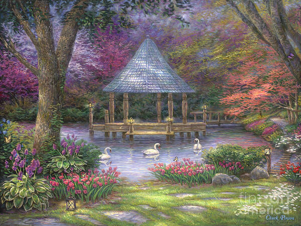  Commission Poster featuring the painting Swan Pond by Chuck Pinson