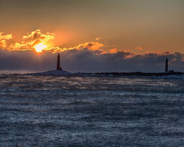 Gloucester Poster featuring the photograph Thacher Island lighthouse morning dawn by Jeff Folger