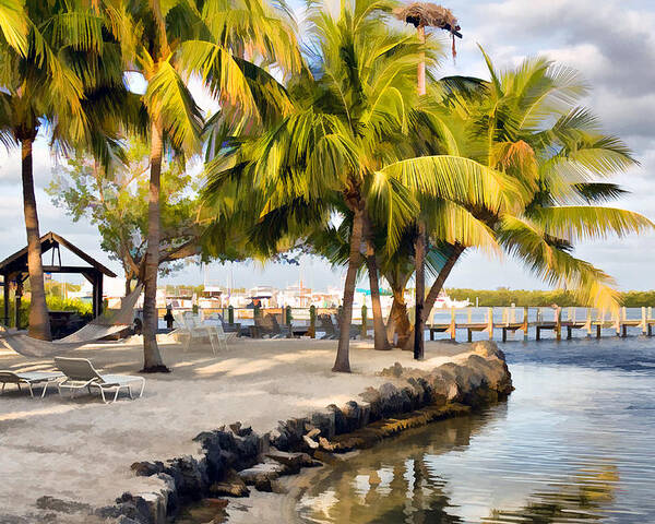 Tropical Island With Palm Trees Poster featuring the photograph The Beach at Coconut Palm Inn by Ginger Wakem