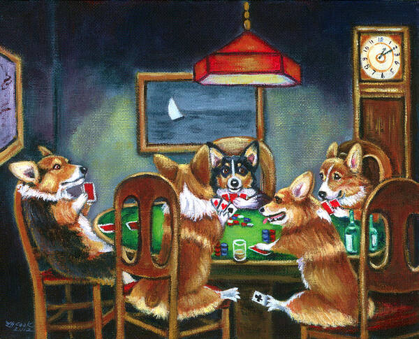 Pembroke Welsh Corgi Poster featuring the painting The Corgi Poker Game by Lyn Cook