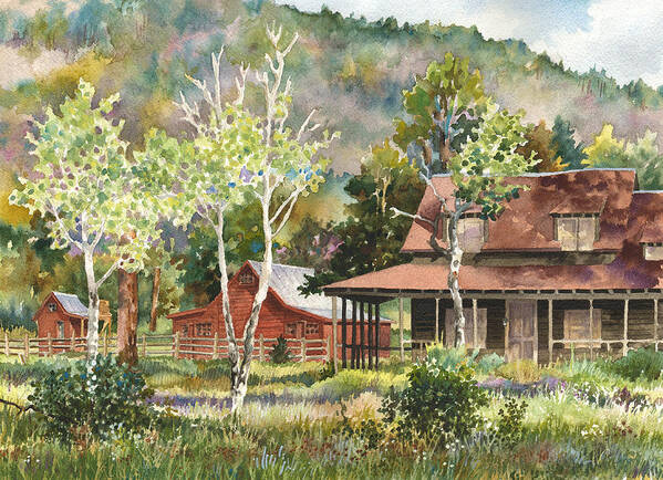 Barn Painting Poster featuring the painting The DeLonde Homestead at Caribou Ranch by Anne Gifford