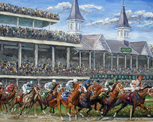 Kentucky Derby Poster featuring the painting The Kentucky Derby - Churchill Downs by Mike Rabe