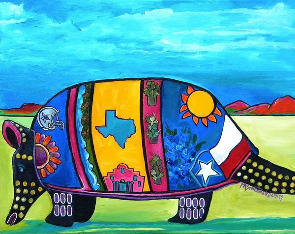 Armadillo Poster featuring the painting The Texas Armadillo by Patti Schermerhorn