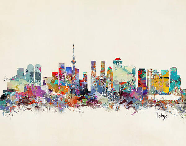 Tokyo Skyline Poster featuring the painting Tokyo skyline by Bri Buckley
