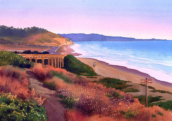 Torrey Pines Poster featuring the painting Torrey Pines Dusk by Mary Helmreich